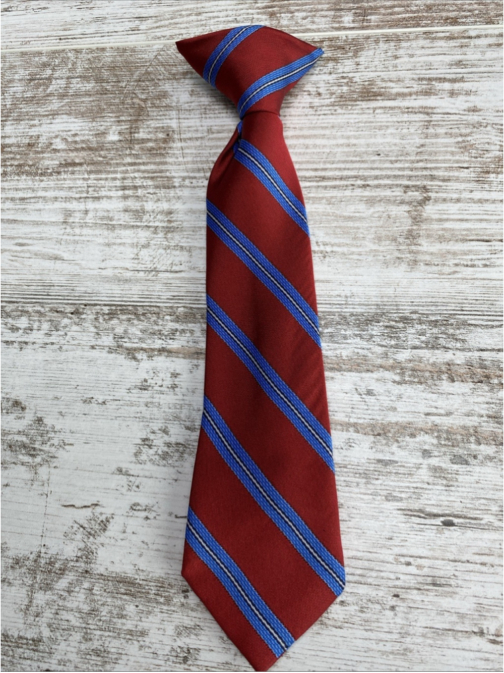 Boys Red Blue Striped Clip-On Tie Kids Pre-Tied Uniform Necktie
